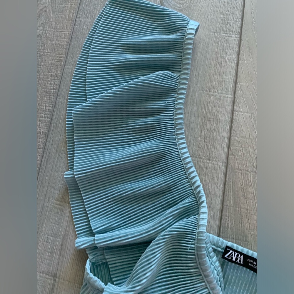 Zara Teal Ribbed Crop Top Medium - Picture 4 of 6